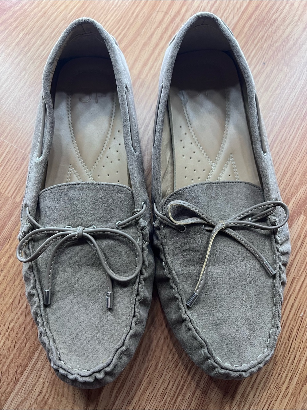 Tan Suede Loafers with Bow Detail